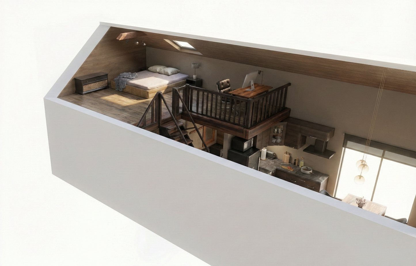 Moduļu mājas "Moderna" otrā stāva jeb lofta vizualizācija